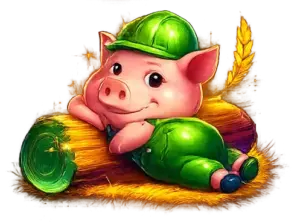Cochon fermier avec des bottes de foin