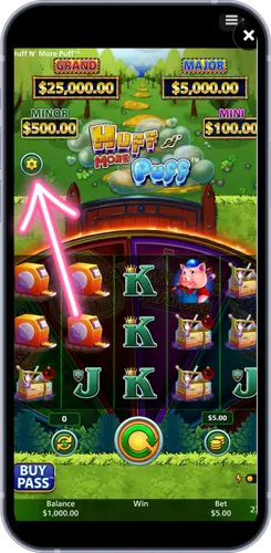 Bouton des paramètres dans le slot Huff N More Puff